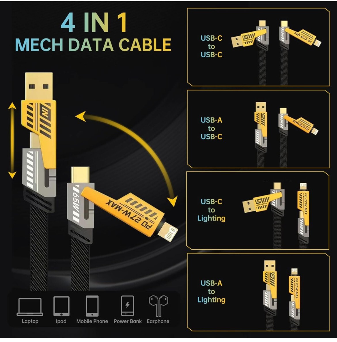4 in 1 fast charging cable4 in 1 Universal Fast Charging Cable with USB A/USB C