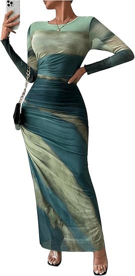 Floerns Women's Tie Dye Long Sleeve Dress