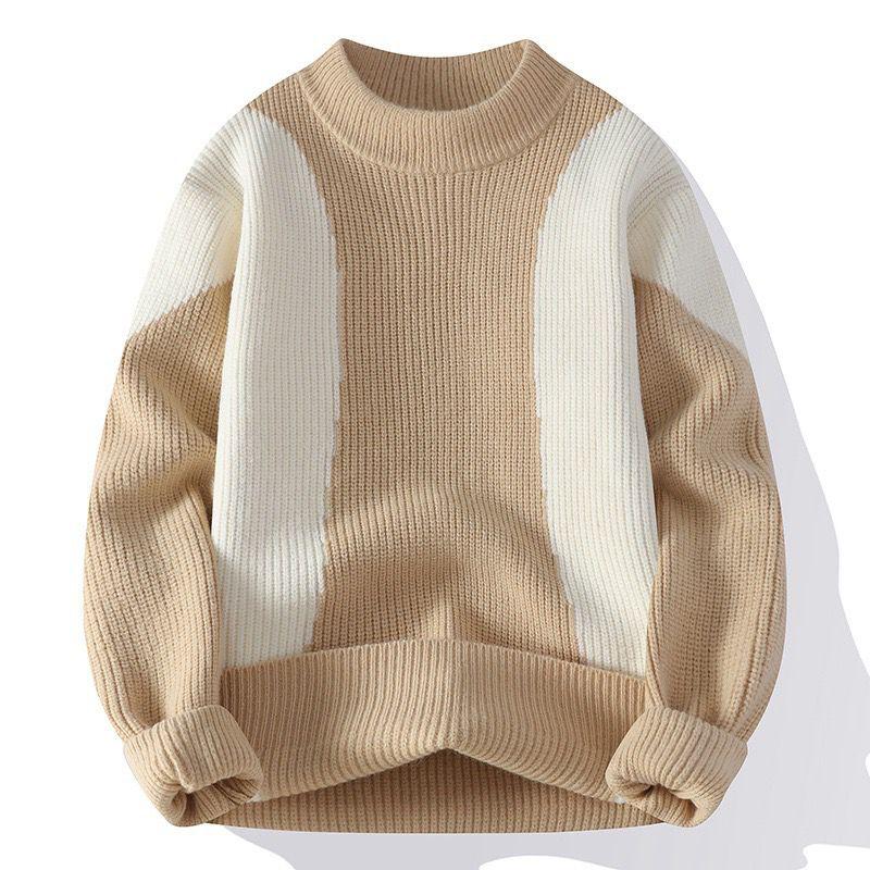 Autumn Winter Patchwork Pullover Sweater Soft Long Sleeve Casual Crewneck Sweaters