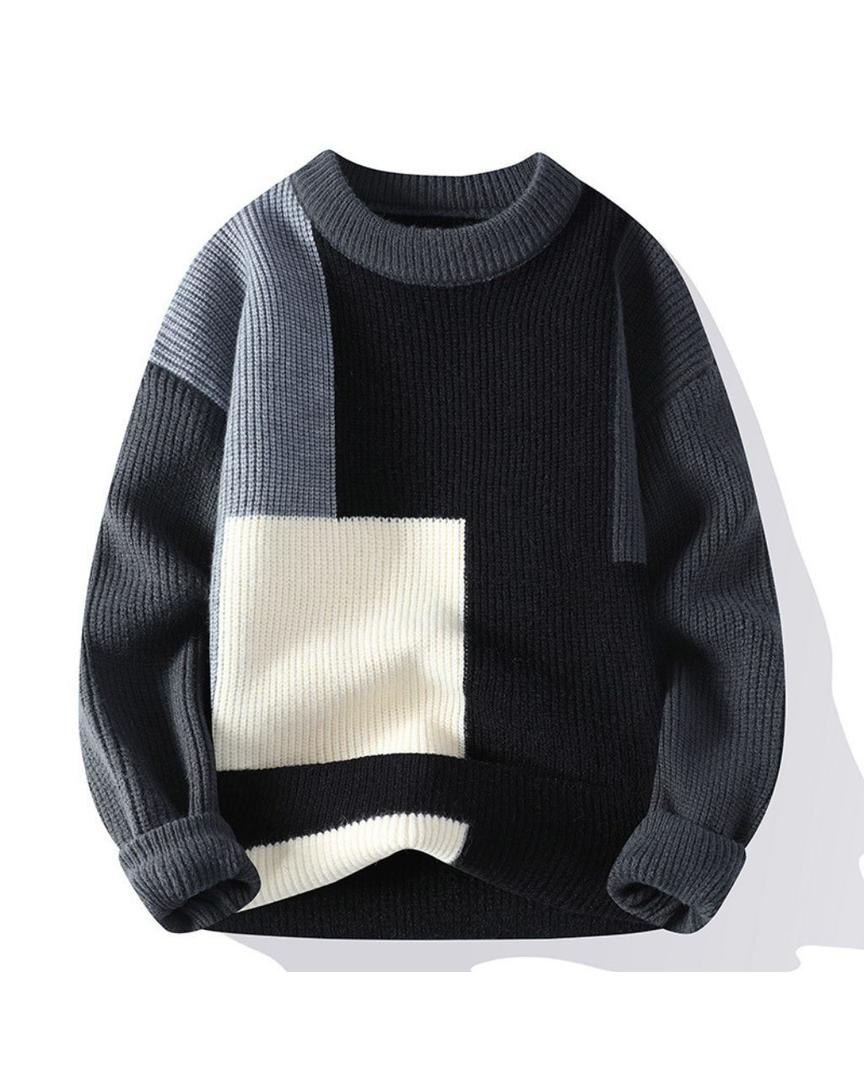 Autumn Winter Patchwork Pullover Sweater Soft Long Sleeve Casual Crewneck Sweaters