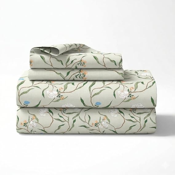Fitted Bedsheet for Double Bed King Size with 1 mattress cover,4 Pillow Covers | Elastic Printed Cotton Bedsheet