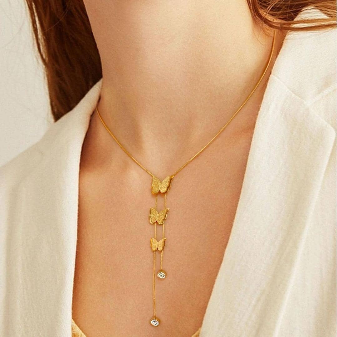 Ladies Butterfly Pendant Long Chain Necklace