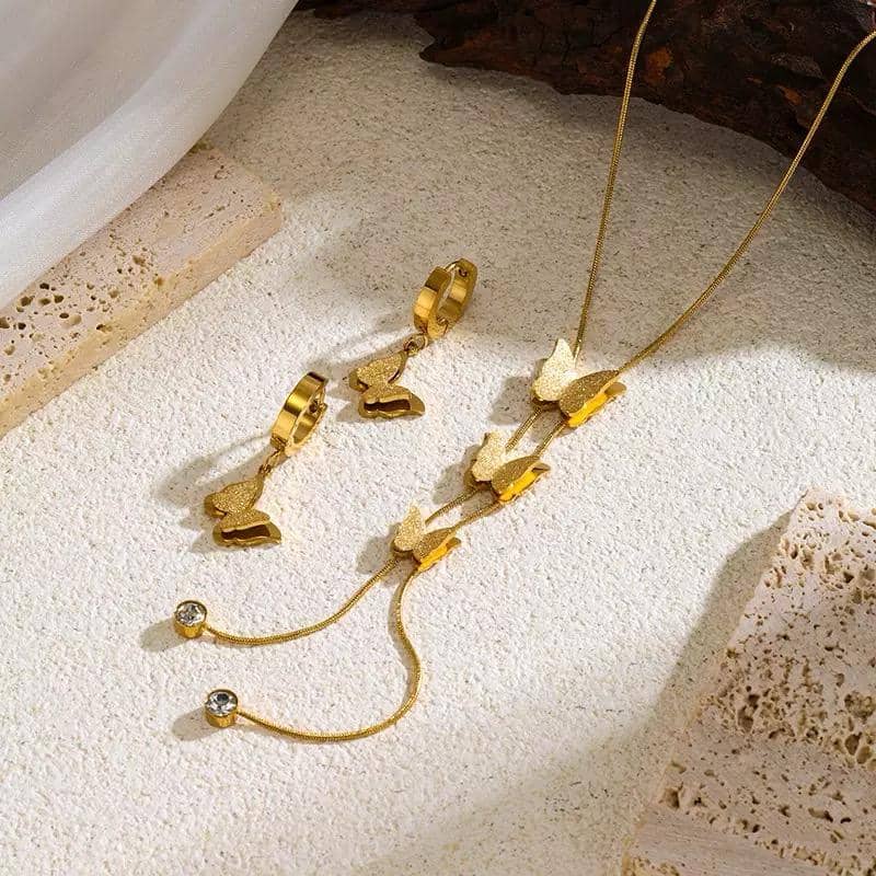 Ladies Butterfly Pendant Long Chain Necklace