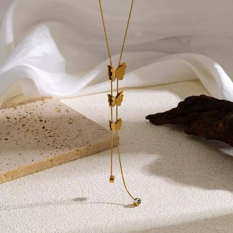 Ladies Butterfly Pendant Long Chain Necklace